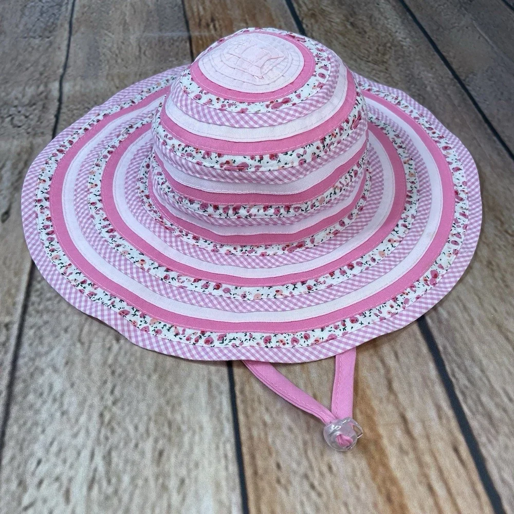 Millymook Sweetheart Girls Size Pink Gingham & Floral Floppy Sun Hat